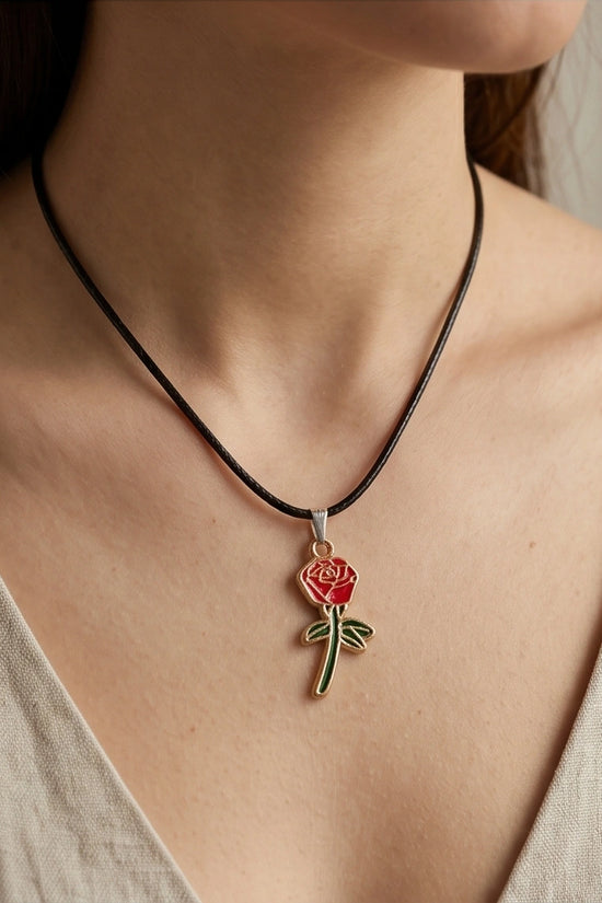 Gold and Red Blooming Rose Necklace