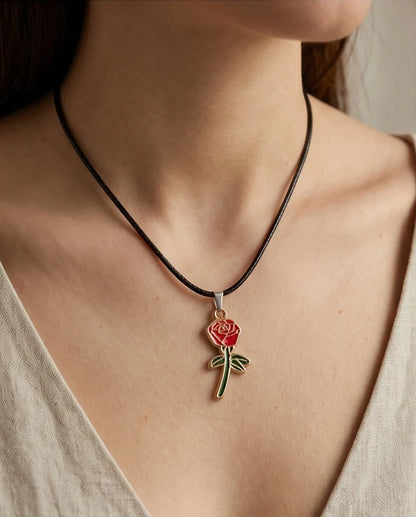 Gold and Red Blooming Rose Necklace