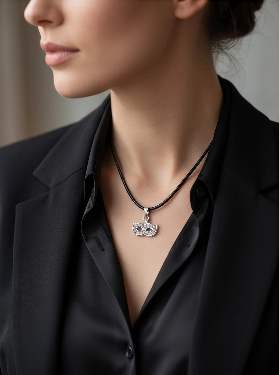 Silver Masquerade Mask Pendant Necklace