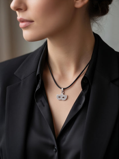 Silver Masquerade Mask Pendant Necklace