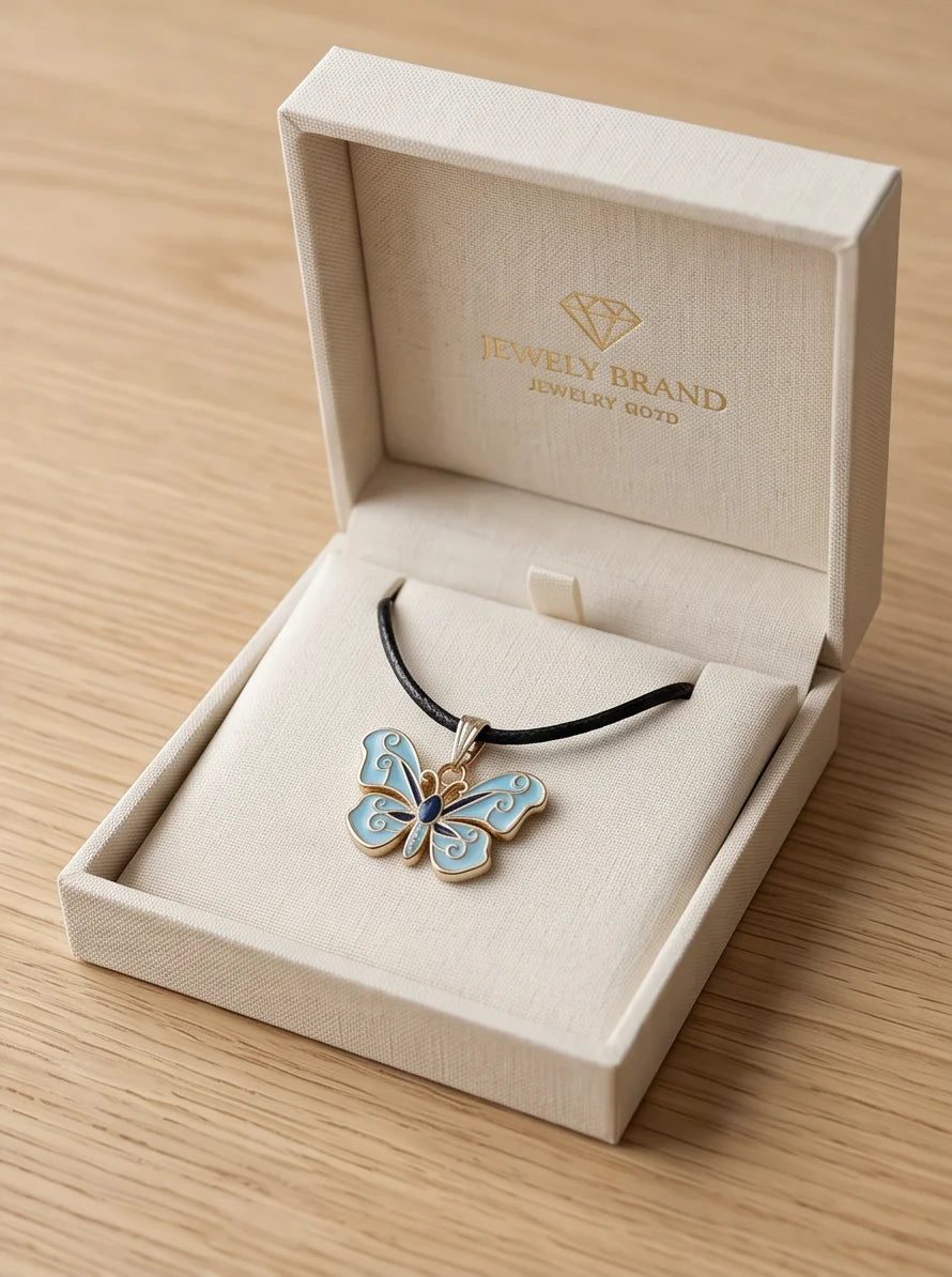 Blue Enamel Butterfly Pendant Necklace
