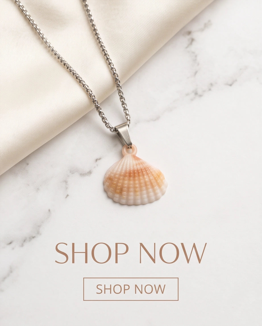 Silver Natural Seashell Pendant Chain Necklace
