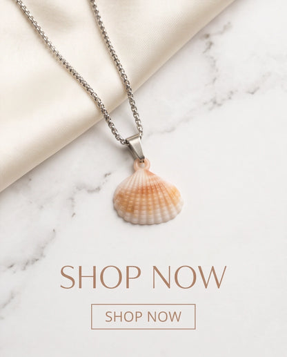 Silver Natural Seashell Pendant Chain Necklace