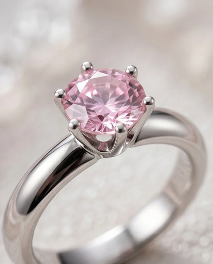 Sterling Silver Classic Round-Cut Pink Sapphire Solitaire Ring