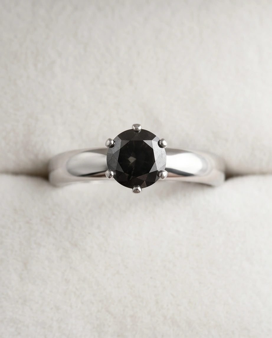 Sterling Silver Black Diamond Solitaire Ring