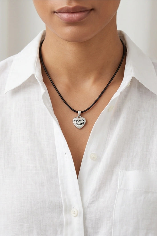 Silver Engraved Thank You Heart Necklace
