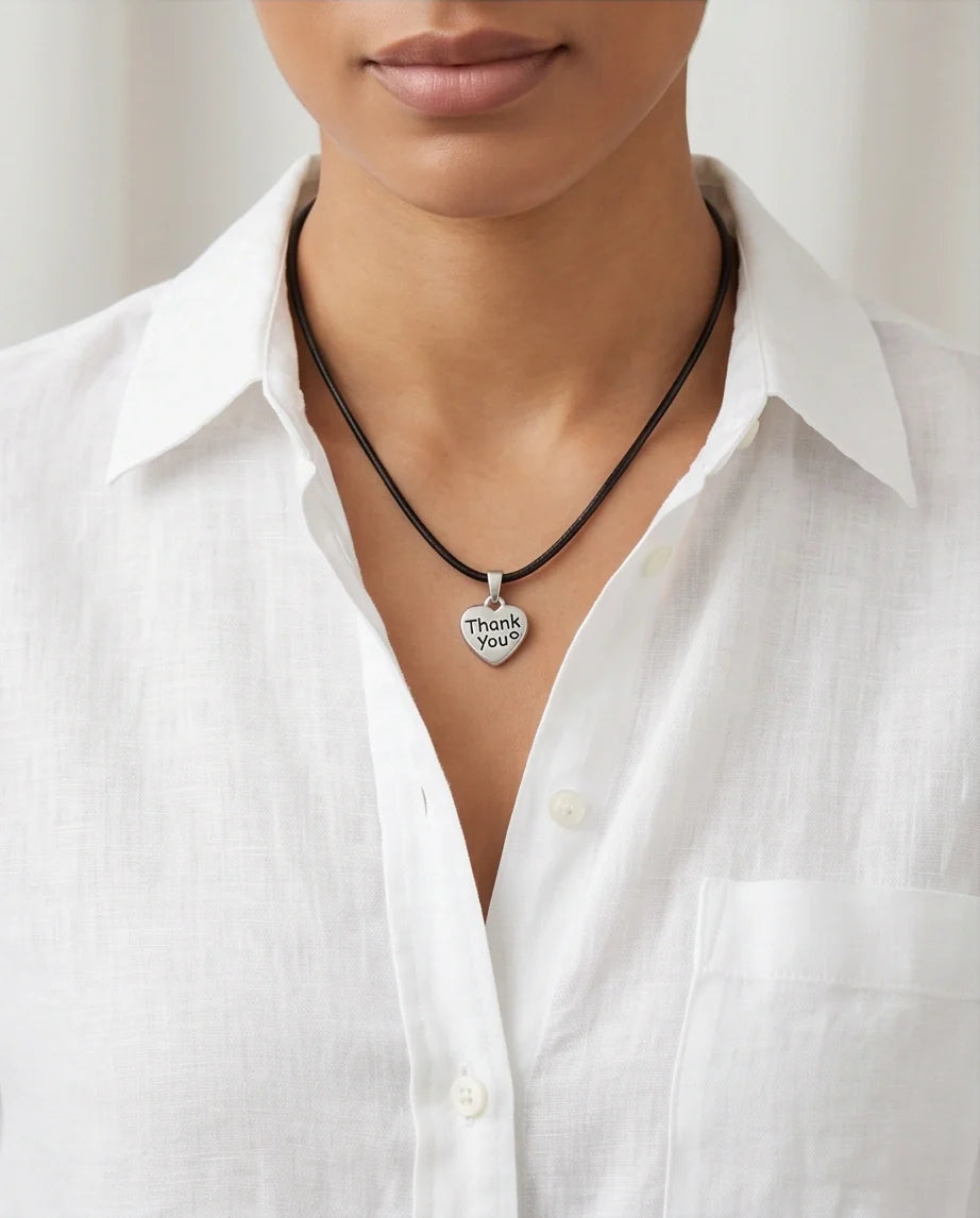 Silver Engraved Thank You Heart Necklace