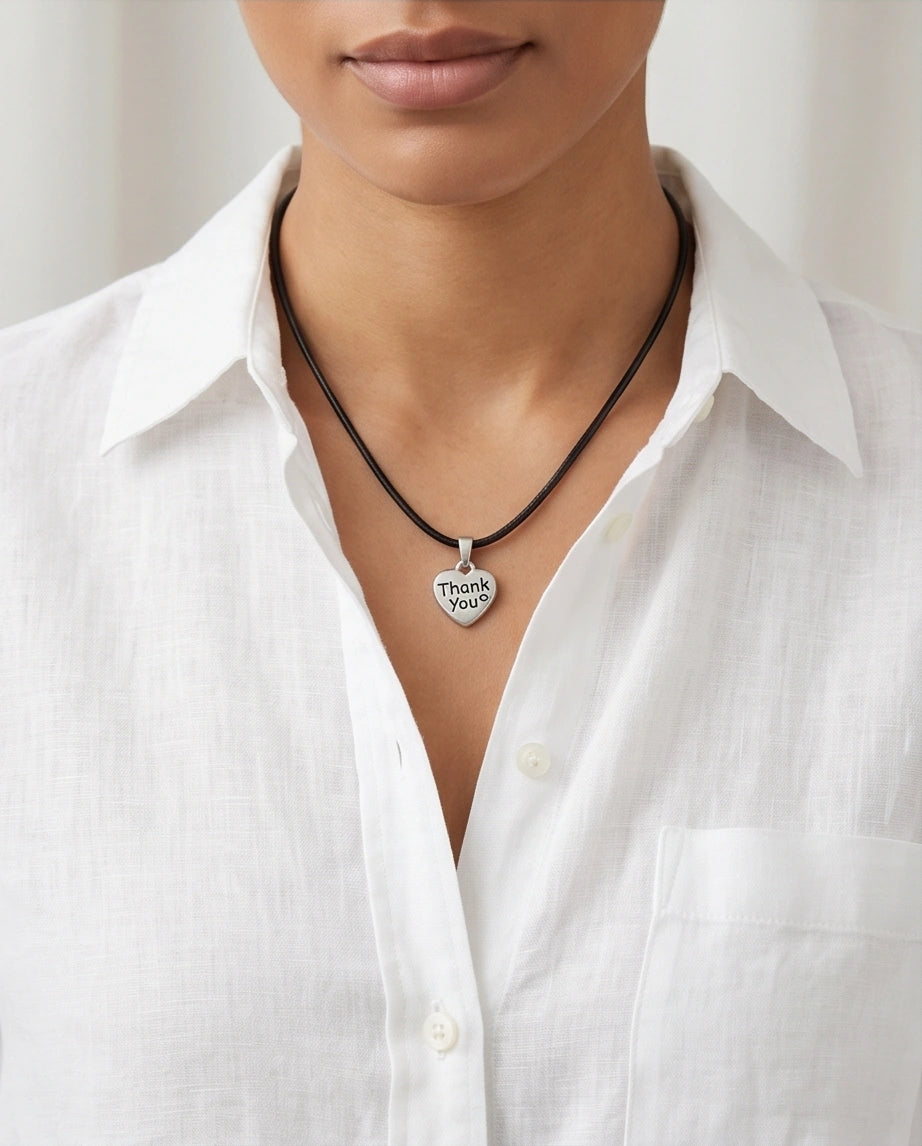 Silver Engraved Thank You Heart Necklace