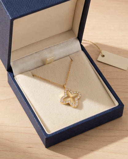 Gold Diamond-Cut Clover Pendant Necklace