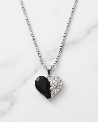 Silver Onyx Heart Pavé Pendant Necklace