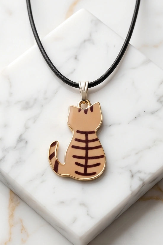 Artistic Golden Autumn Feline Silhouette Pendant Necklace