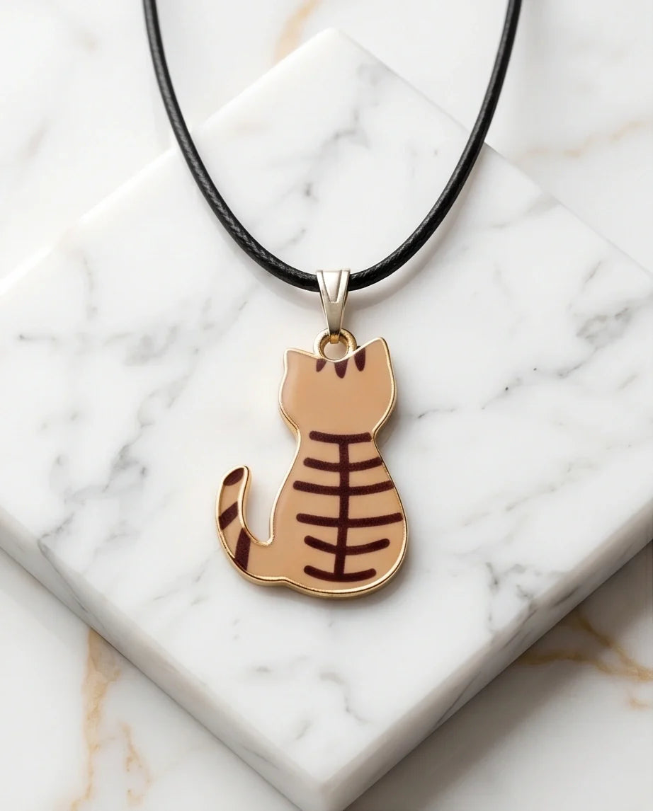 Artistic Golden Autumn Feline Silhouette Pendant Necklace