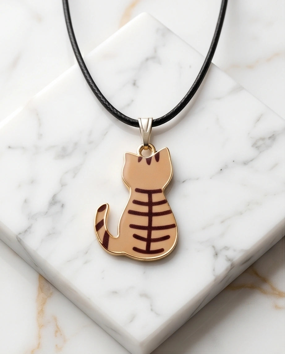 Artistic Golden Autumn Feline Silhouette Pendant Necklace