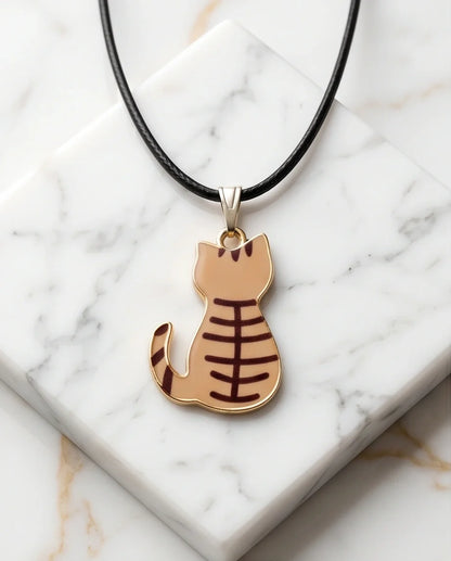 Artistic Golden Autumn Feline Silhouette Pendant Necklace