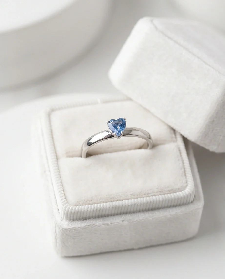 Sterling Silver Heart-Cut Blue Topaz Solitaire Ring