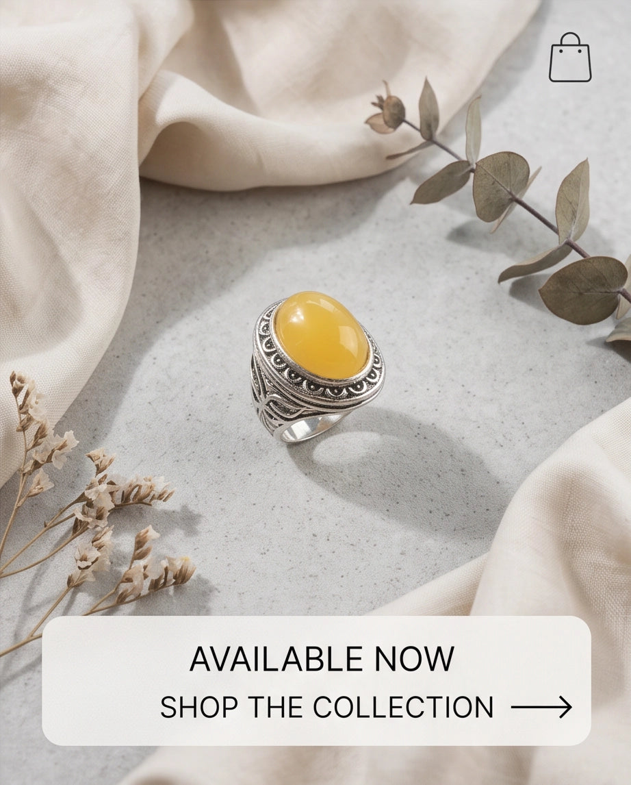Yellow Jade Cabochon Scalloped Bezel Silver Ring