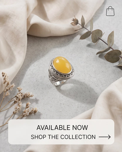 Yellow Jade Cabochon Scalloped Bezel Silver Ring