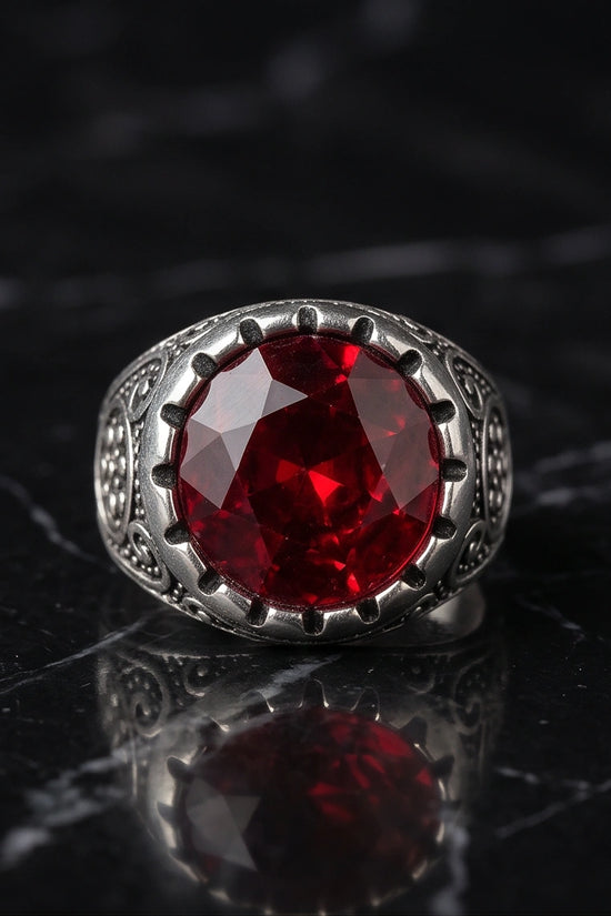 Crimson Monarch Silver Signet Ring