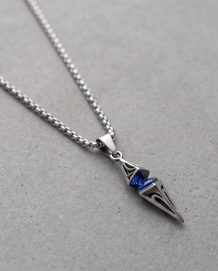 Silver Sapphire Pointed Pendulum Cage Pendant Necklace