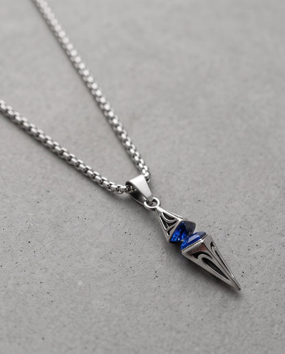 Silver Sapphire Pointed Pendulum Cage Pendant Necklace