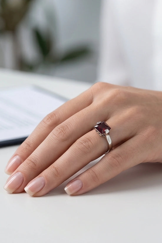 Sterling Silver Princess-Cut Deep Crimson Ruby Ring