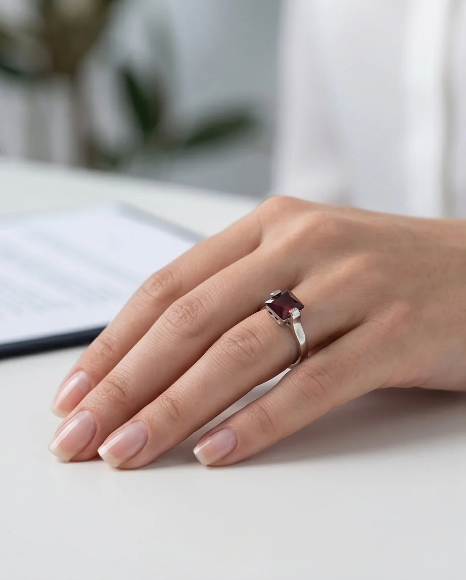 Sterling Silver Princess-Cut Deep Crimson Ruby Ring