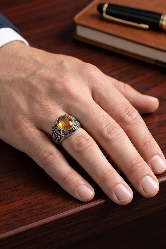 Vintage Amber Citrine Signet Ring