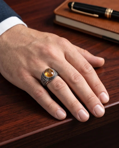 Vintage Amber Citrine Signet Ring