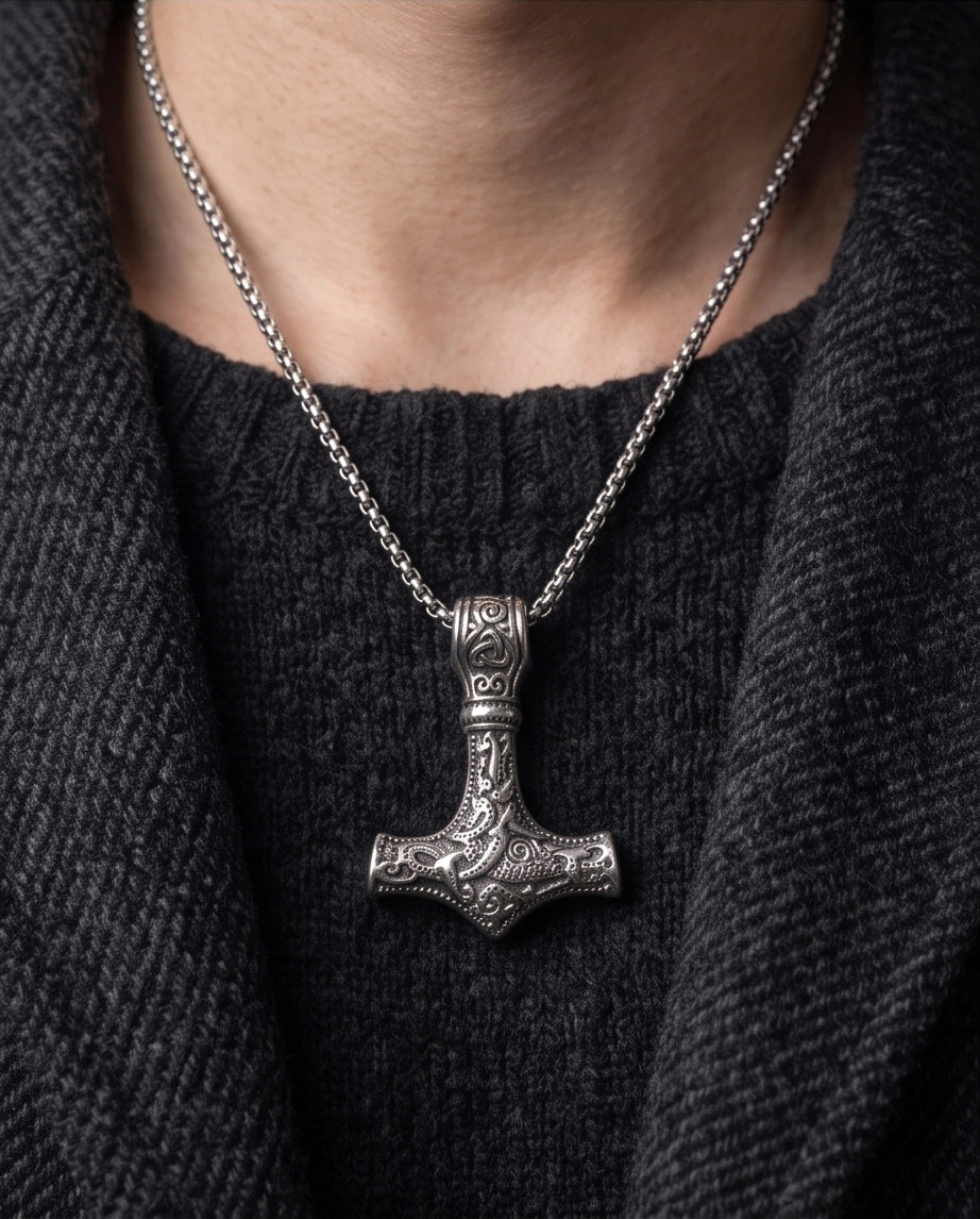 Silver Mjölnir Thor's Hammer Pendant Necklace
