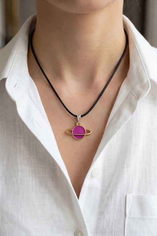 Magenta Saturn Planet Pendant