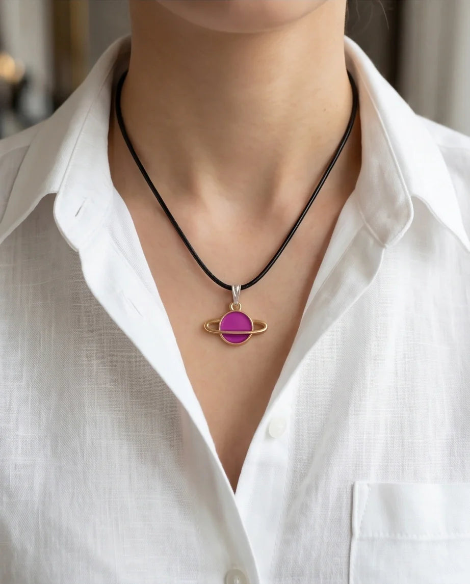 Magenta Saturn Planet Pendant