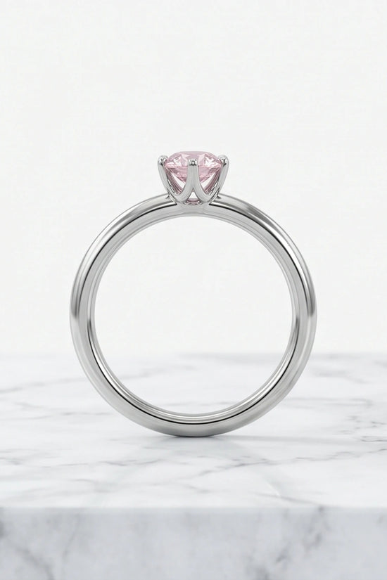 Sterling Silver Round-Cut Pink Diamond Solitaire Ring