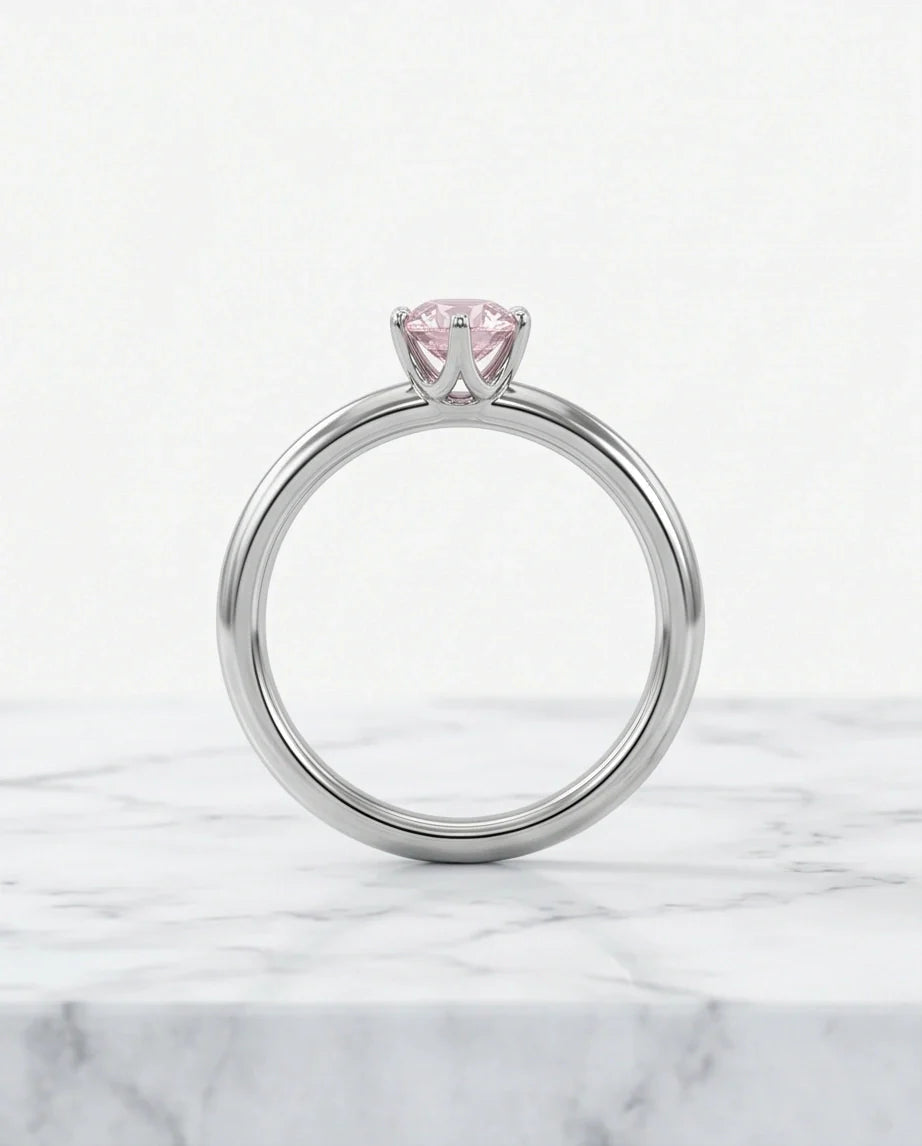 Sterling Silver Round-Cut Pink Diamond Solitaire Ring