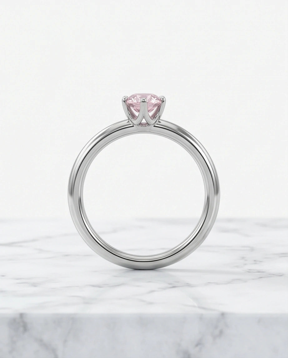 Sterling Silver Round-Cut Pink Diamond Solitaire Ring