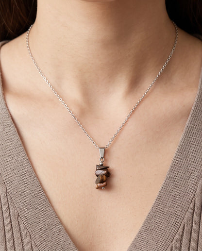 Silver Stacked Raw Tiger's Eye Chip Stone Pendant Necklace