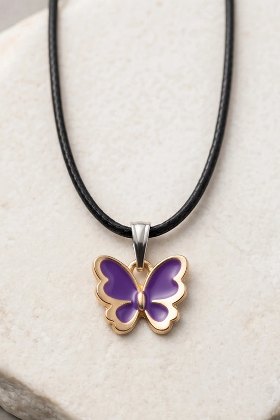 Vibrant Purple Butterfly Enamel Pendant Necklace