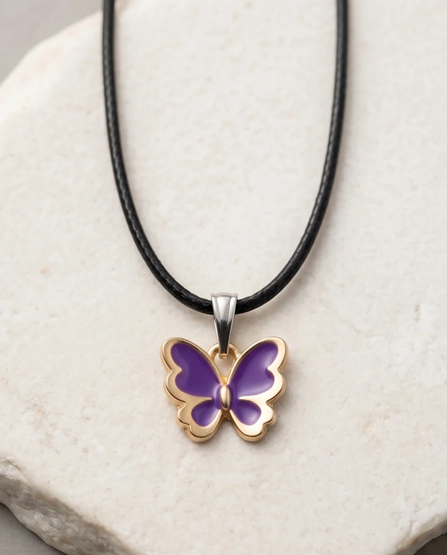 Vibrant Purple Butterfly Enamel Pendant Necklace