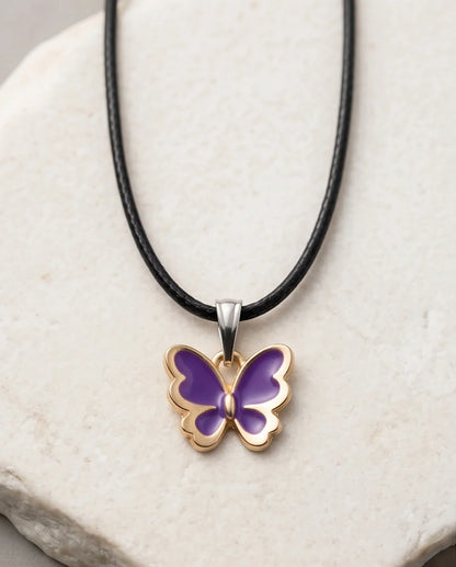 Vibrant Purple Butterfly Enamel Pendant Necklace