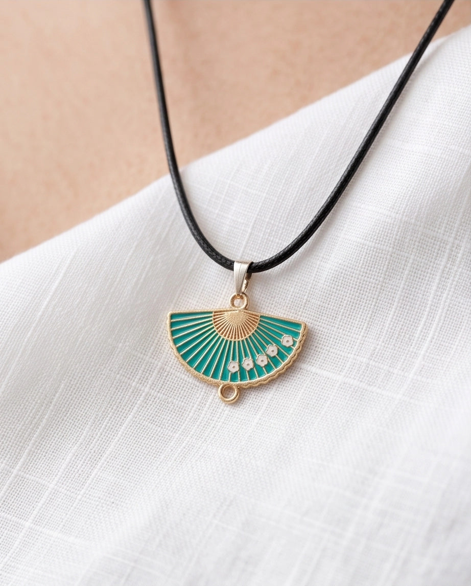 Teal Floral Fan Pendant Necklace