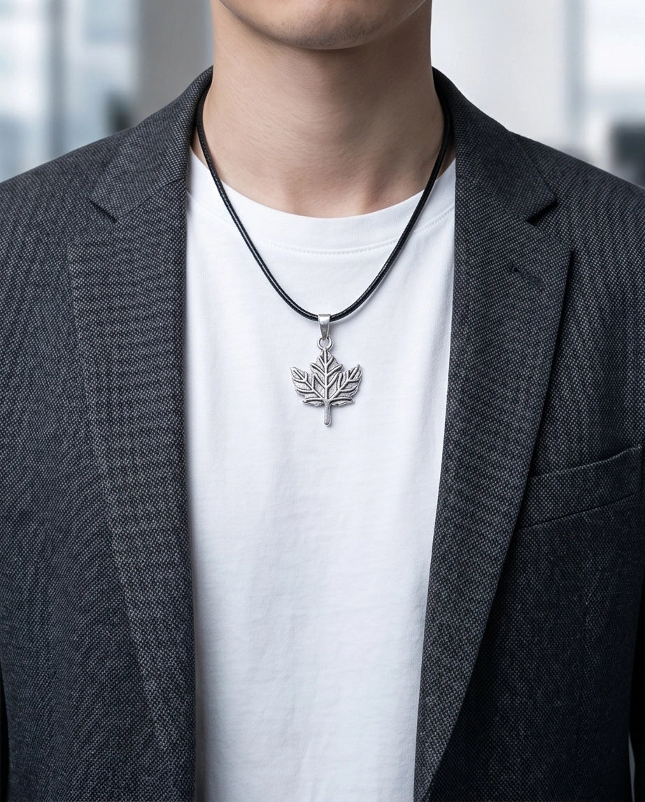The Autumn Whisper: Matte Silver Maple Leaf Pendant Necklace