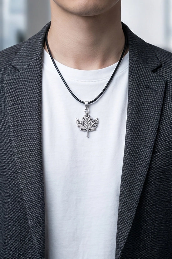 The Autumn Whisper: Matte Silver Maple Leaf Pendant Necklace