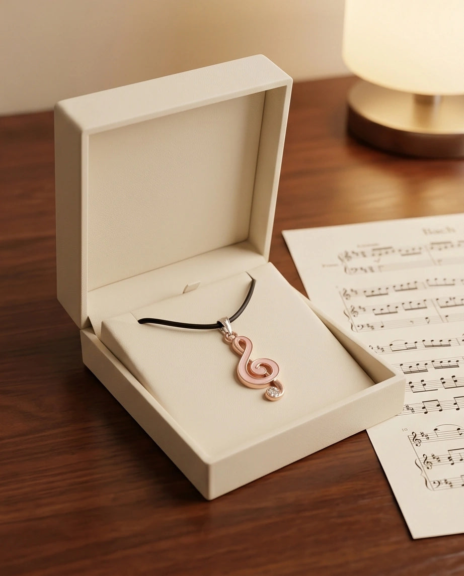 Rose Gold Pink Treble Clef Music Necklace
