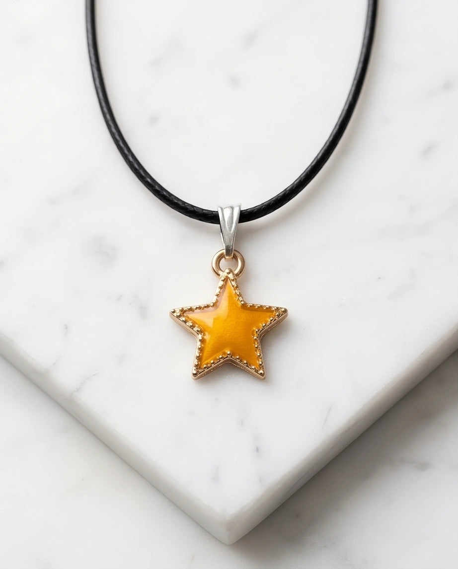 Vibrant Yellow Star Enamel Pendant Necklace
