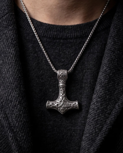 Silver Mjölnir Thor's Hammer Pendant Necklace
