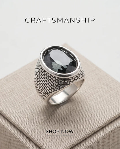 Onyx Gemstone Brickwork Mesh Silver Ring