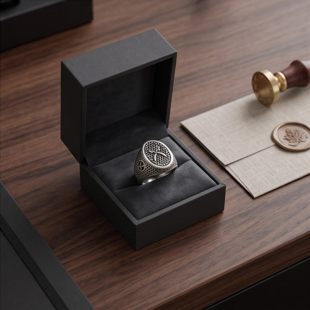 Crossed Scimitars Mesh Signet Ring