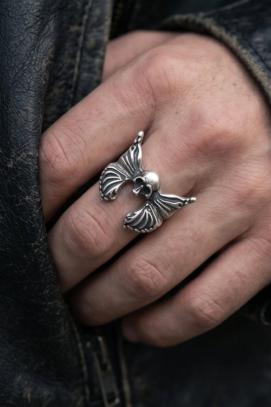 Gothic Sterling Silver Skull Butterfly Ring