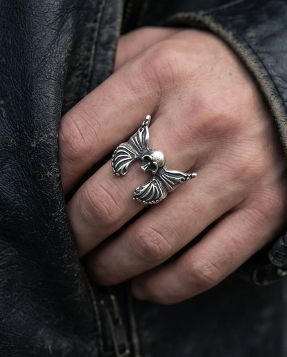 Gothic Sterling Silver Skull Butterfly Ring