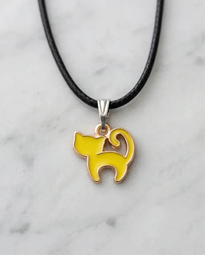 Playful Yellow Cat Enamel Pendant Necklace