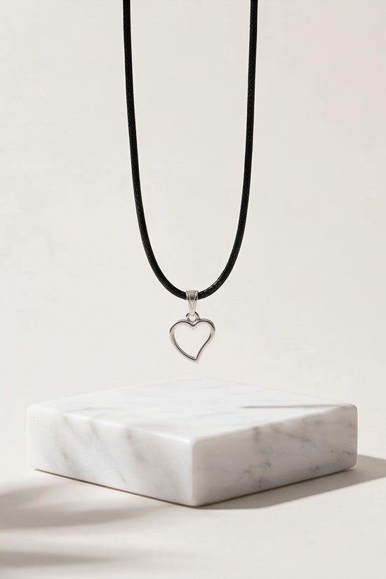 Silver Polished Open Heart Necklace
